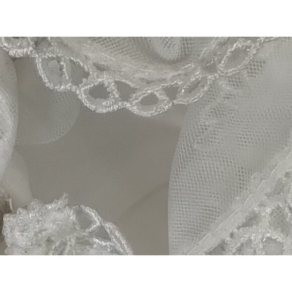 Wedding Dress Woman's White Netting Satin Buttons Pouf Sleeves Embroidered -flaw - Picture 6 of 12
